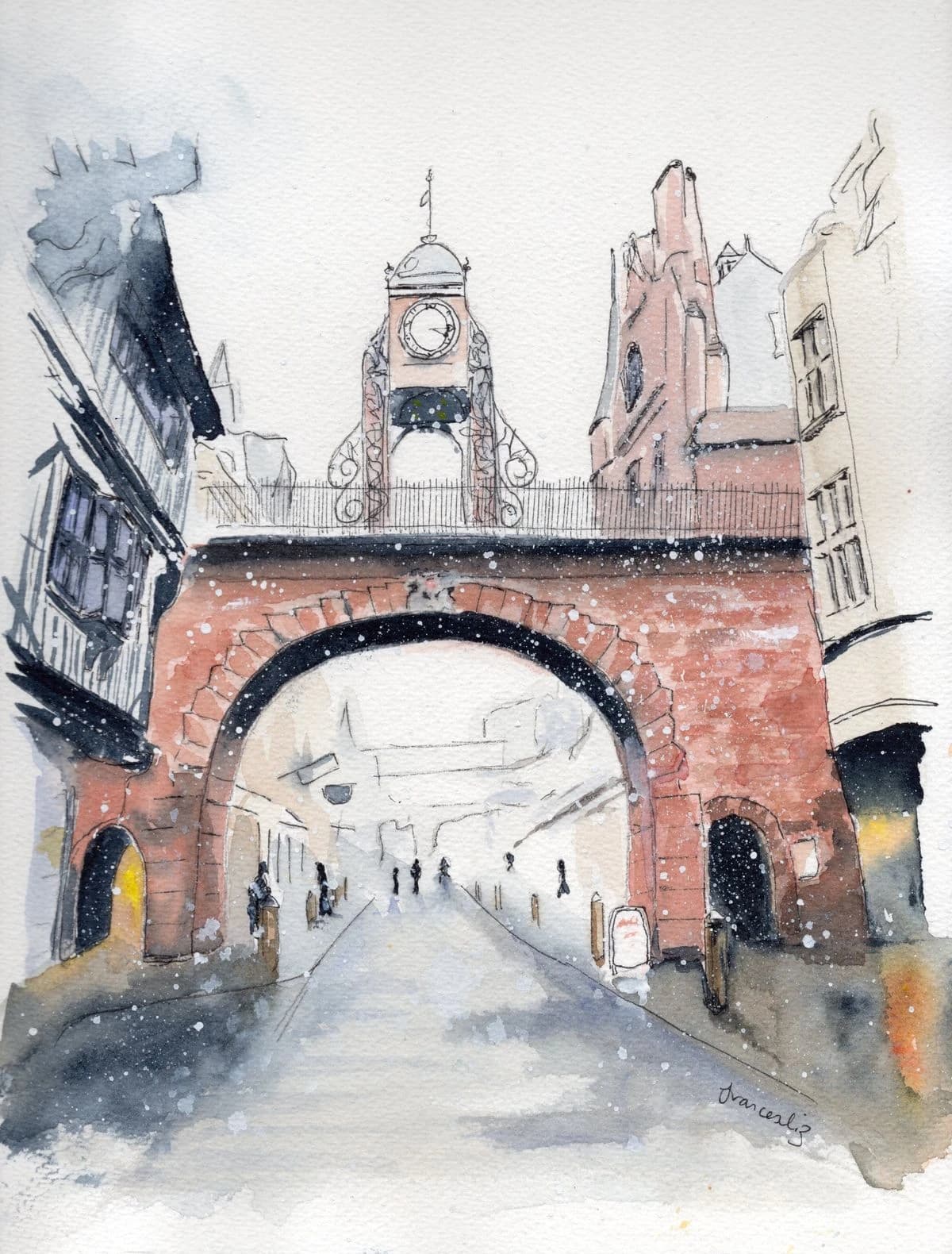 Chester in the Snow — Watercolour, 2022